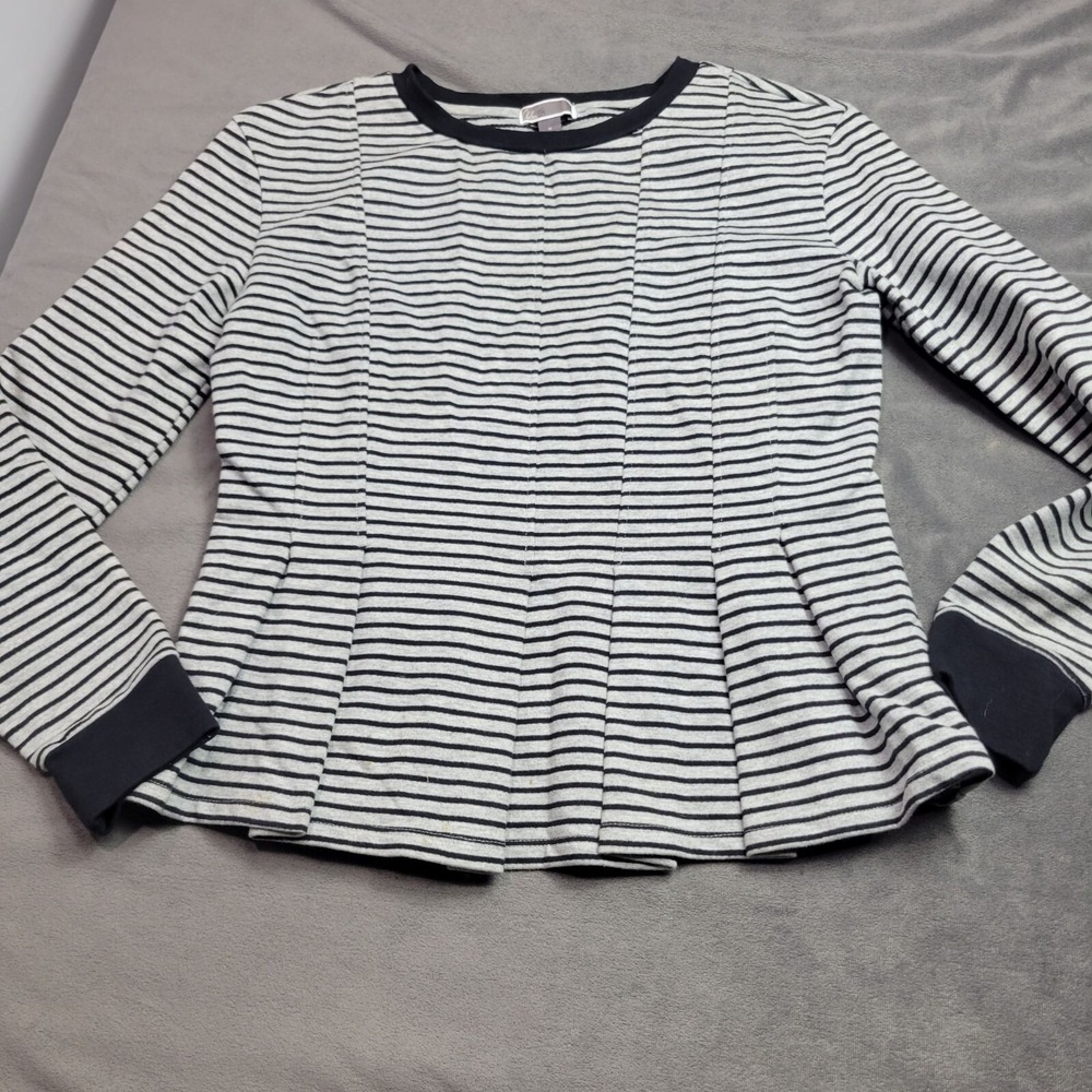 Chelsea28 Striped Black & White Peplum Long Sleeve Top M 100% Cotton